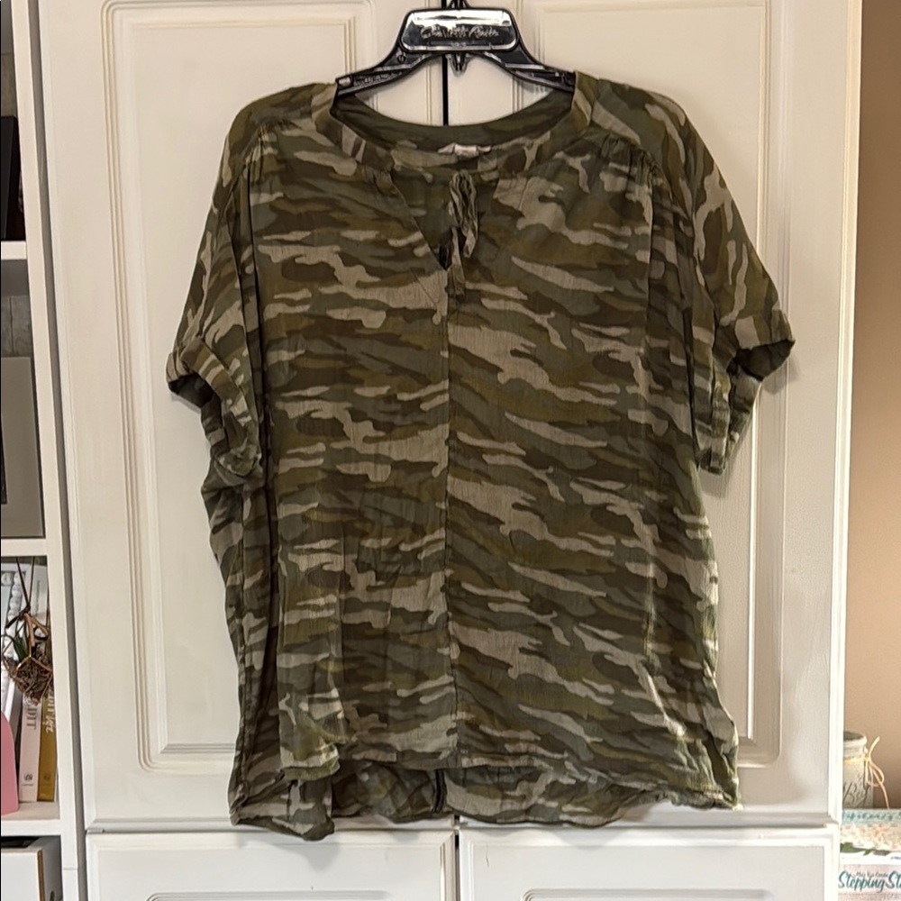 Caslon Camouflage Relaxed Tie Front Blouse